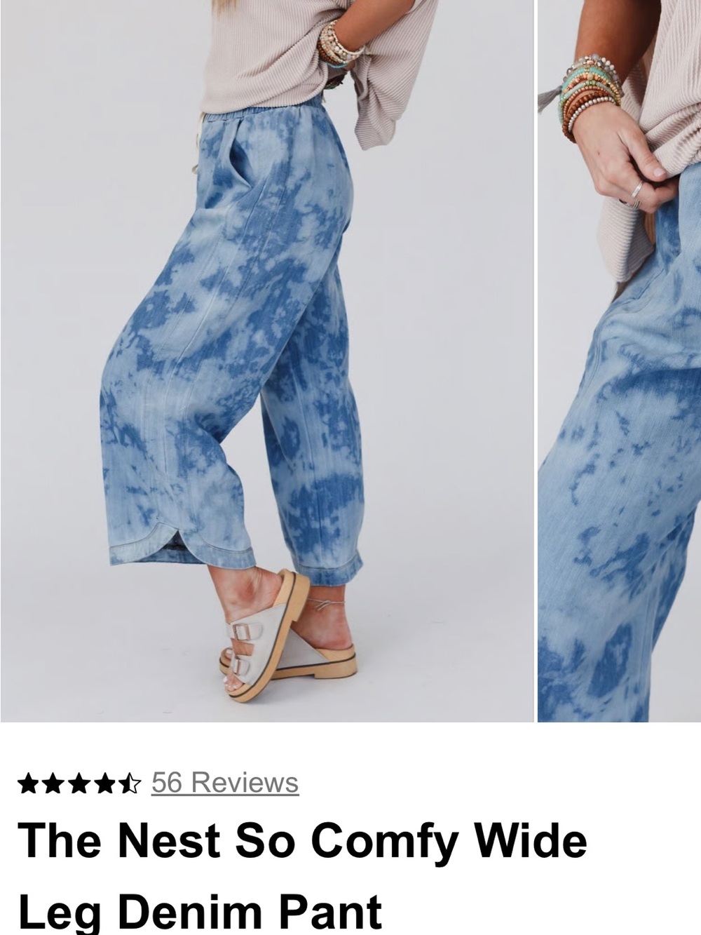 Three Bird Nest- The Nest So Comfy Wide Leg Denim Pant - Blue Tie-Dye